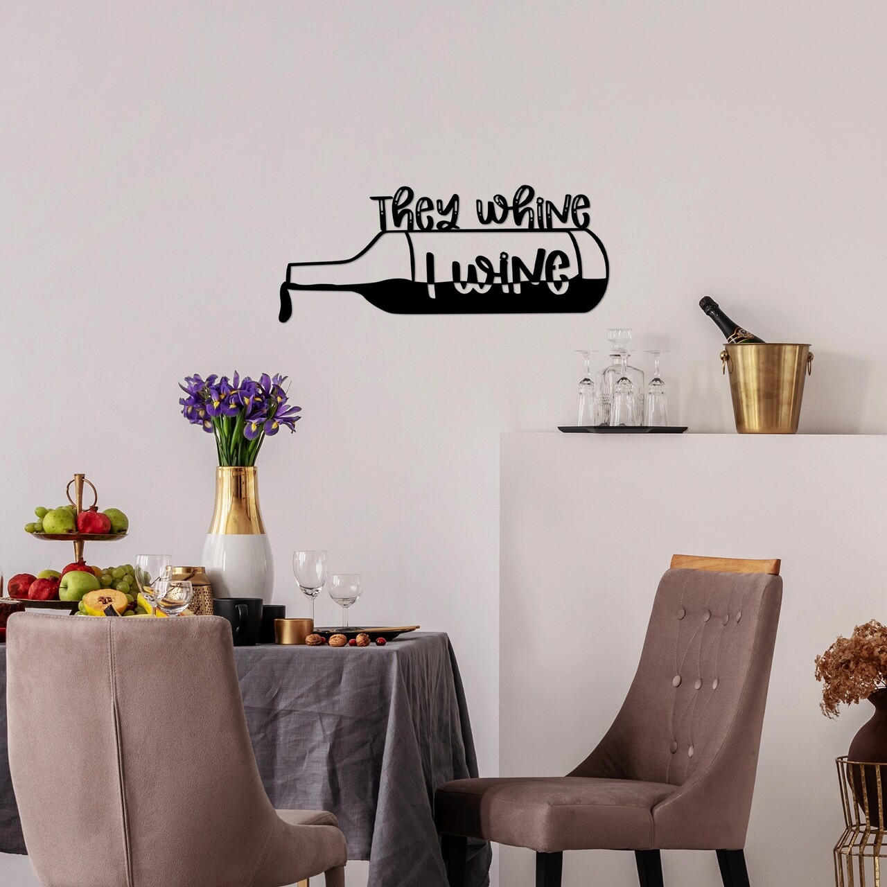 Decoratiune de perete, They Whine I Wine, Dimensiune: 67 x 28 cm, Negru - imagine 6